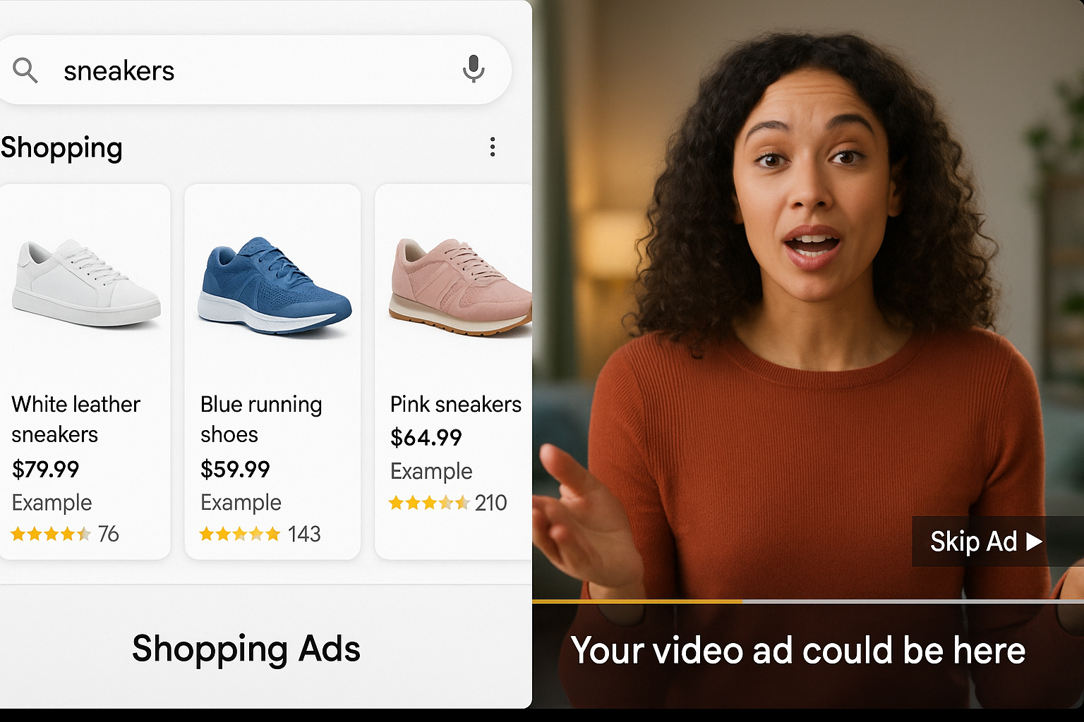 Shopping VideoShopping ads show off your products right in the search results complete with the eye candyimages prices and reviews Video ads bring the drama especially on YouTube where you can make your pitch before the Skip Ad button ruins the mome-2