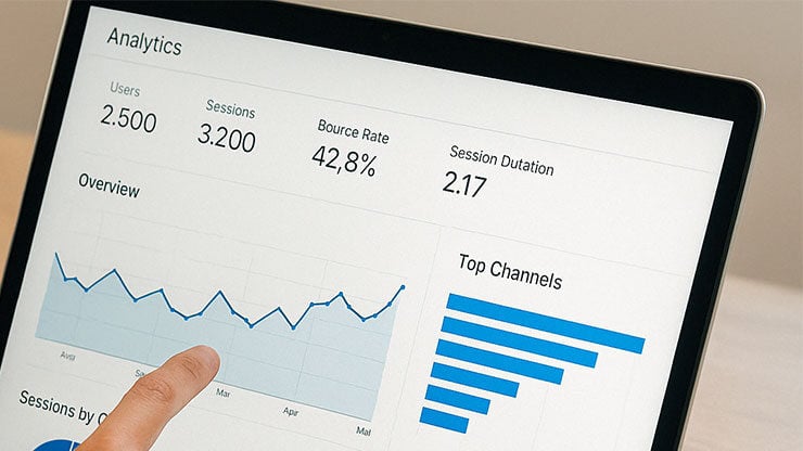 Person reviewing local SEO performance metrics on a dashboard.