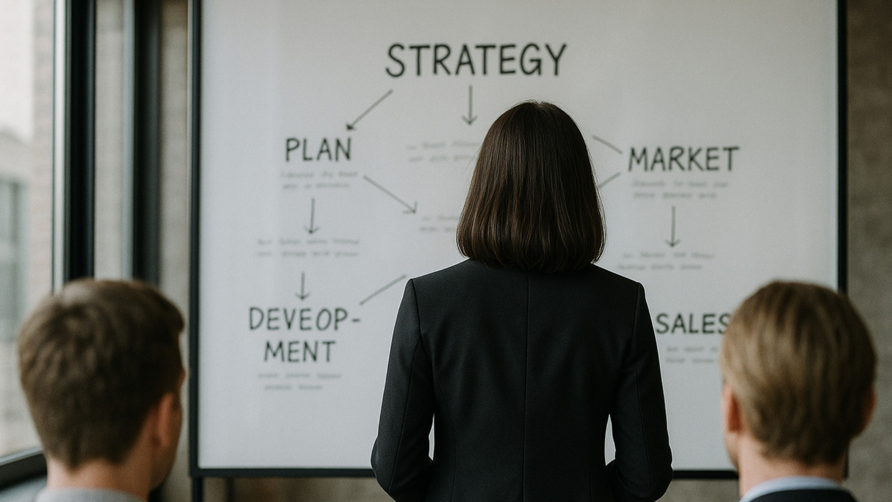Woman looking at marketing whiteboard